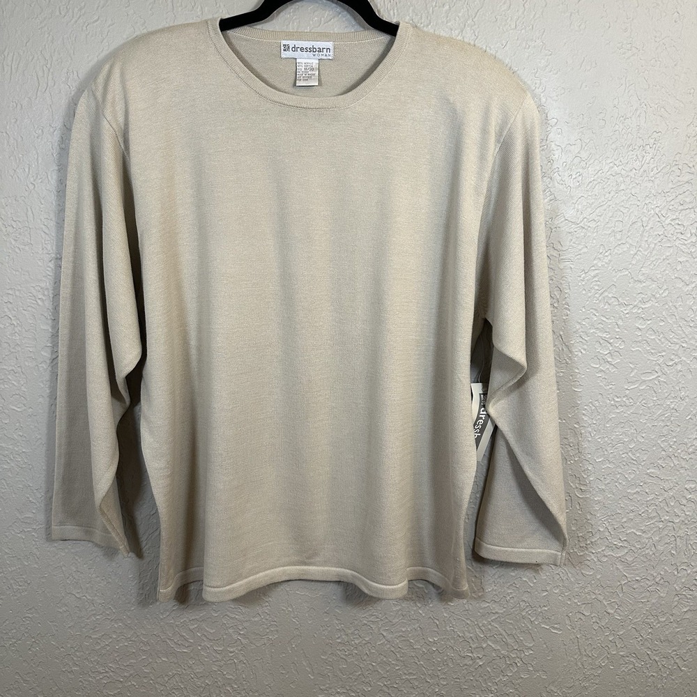 Dressbarn Women's XL Tan V-Neck Knit Sweater Cozy Chic Layering Capsule Wardrobe